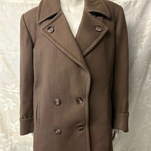 Vintage Brown Double-Breasted Pea Coat with Notched Lapels